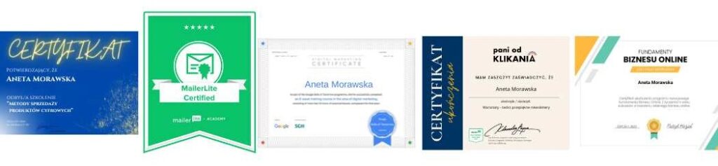 Certyfikaty biznes online Aneta Morawska